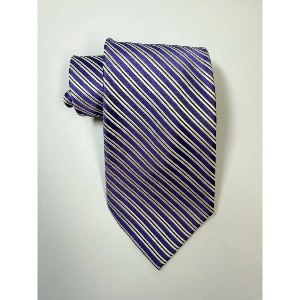 IZOD White & Purple Striped 100% Silk Neck Tie
